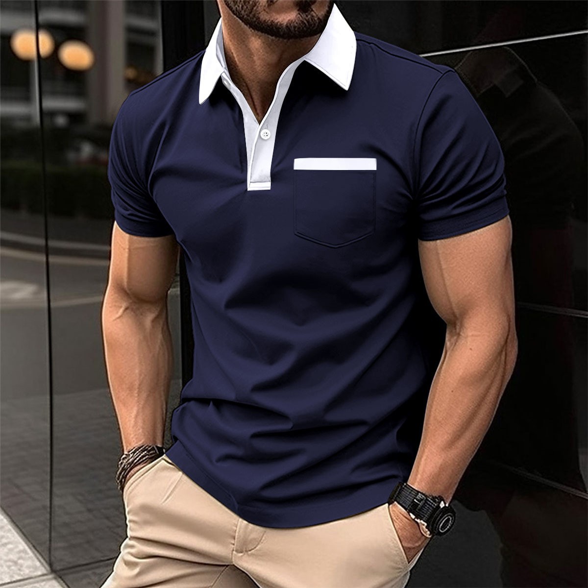 Polo uomo slim fit con colletto e tasca frontale elegante_voghion.com