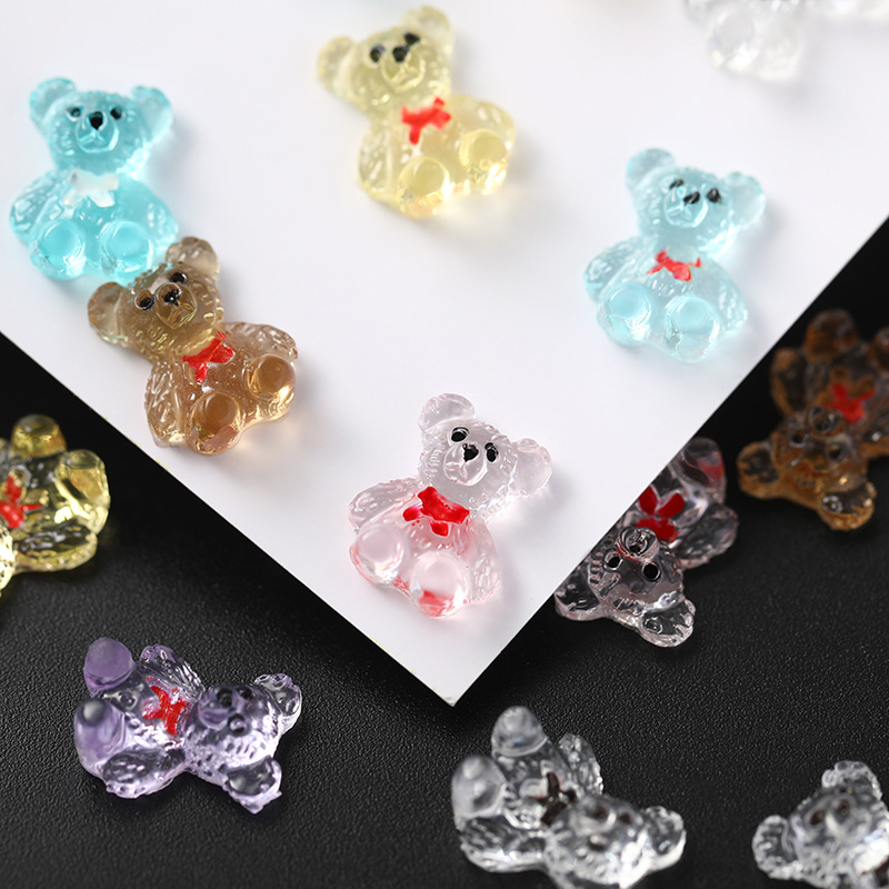 Ice through jelly bear nail jewelry super cute girl heart cartoon three-dimensional painted bear nail accessories wholesale