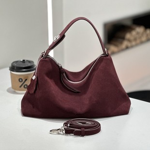 Women's Bag Genuine Leather High-end Scrub Reined Cowhide Leather Handbag Crossbody Bag Hand Soft Suede Bag 2024 New