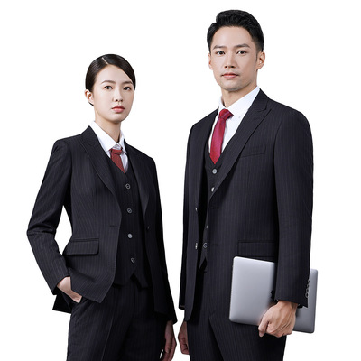 女士西装女西装套装男女同款西服女式职业套装公务员黑色条纹外套