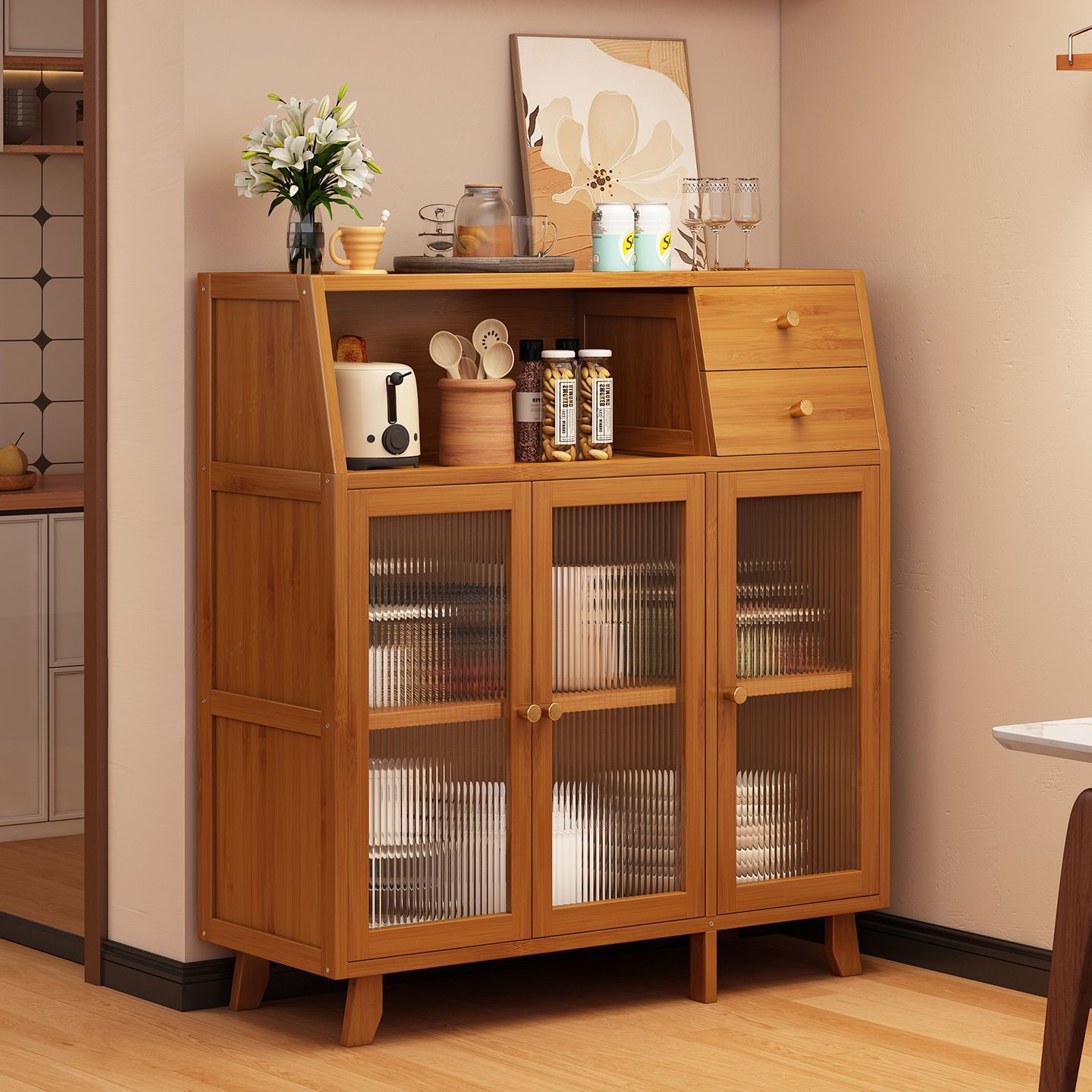 Kitchen Household Living Room Tea Cabinet Storage Storage Cabinet Storage Rack Manufacturer Direct Sales Sideboard Cabinet Against the Wall Multi-Functional