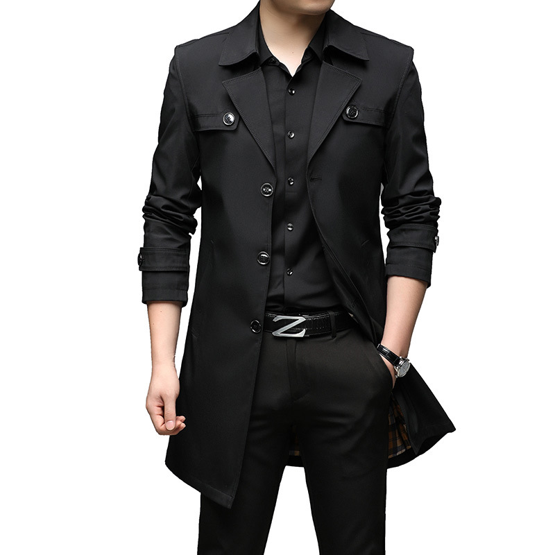 Gabardina de longitud media para hombre, estilo británico, con cuello de traje, chaqueta de negocios estilo coreano, chaqueta de moda para hombre, talla grande, para comercio transfronterizo.