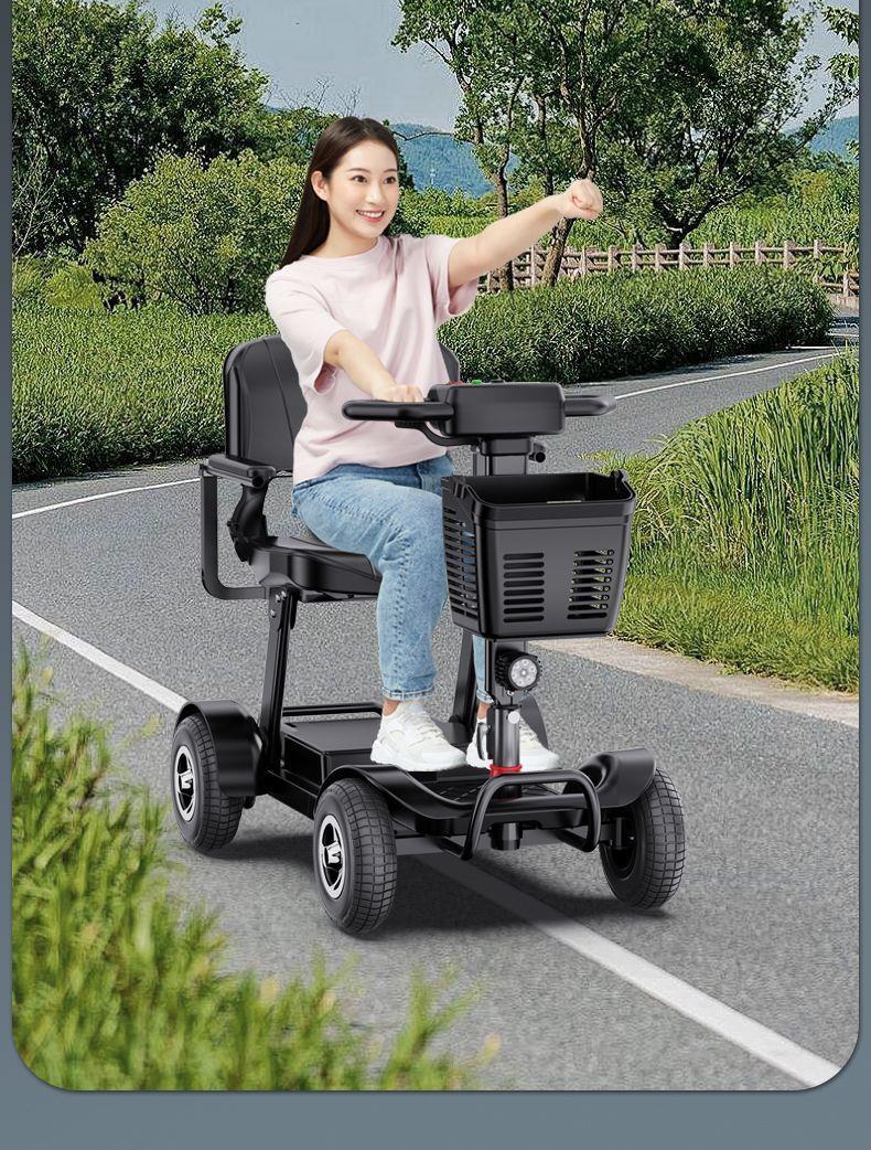 Electric Four-Wheeler for the Elderly, Household Dual-Seater Mobility Scooter for Disabled People, Foldable Small Electric Vehicle