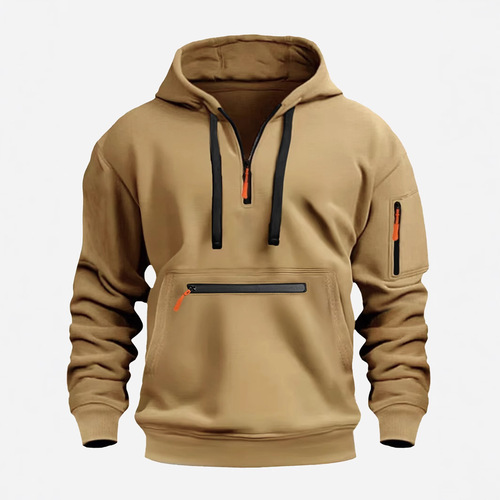 Large men's hooded sweatshirt with zippered pockets, suitable for autumn and winter casual sports.