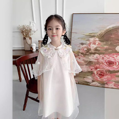 Factory girls' new Chinese style qipao dress summer dress new butterfly embroidery large lapel collar retro Hanfu roqueta