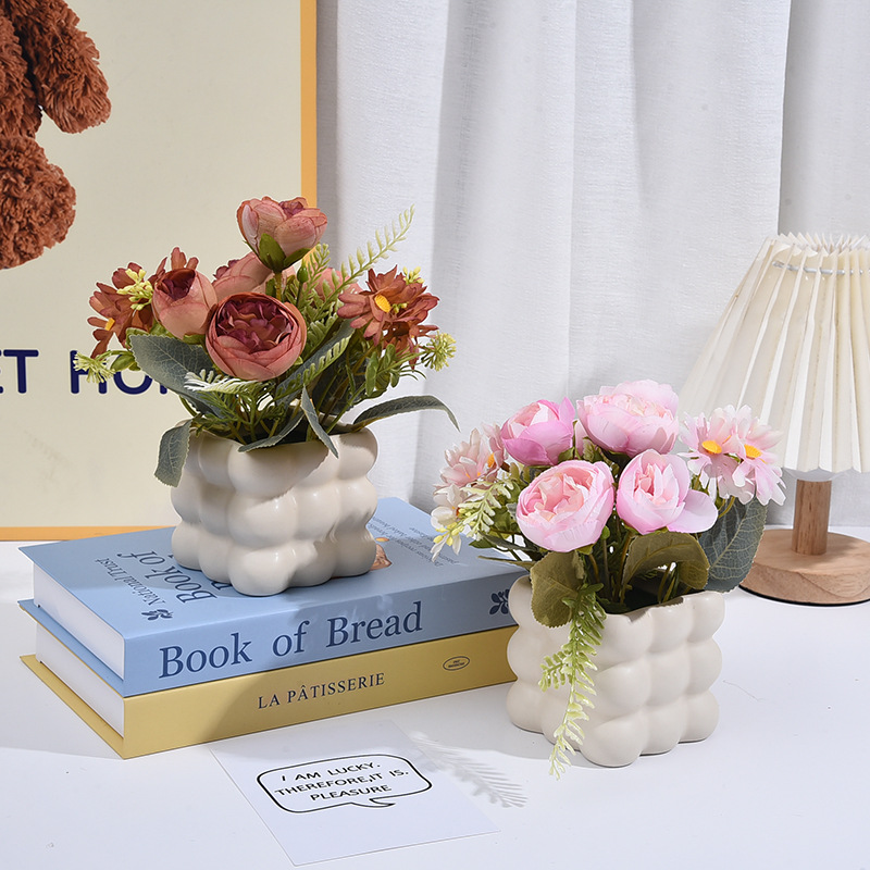 Factory wholesale ceramic pots Juanhua artificial flower potted home decorations living room office desktop flower ornaments_voghion.com