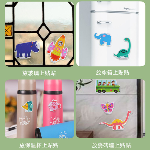 Baby Brain Development Sticker Book for Kids, Portable Dinosaur Quiet Book, Puzzle Book with Cartoon Girl Bubble Sticker Toys