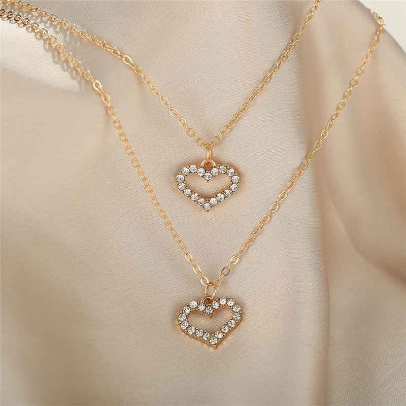 Fashion Inlaid Rhinestone Heart Double Necklace display picture 8