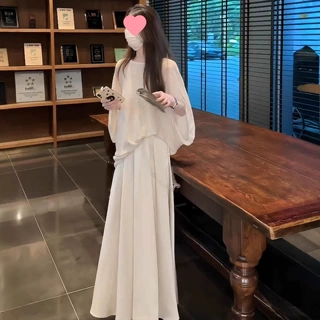 夏季新款慵懒风穿搭一整套圆领短袖针织上衣高腰显瘦半身裙两件套