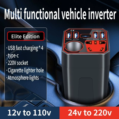 Multifunctional 12V24V to 220V Mobil şarj cihazları - english-version-classic-red-square-cup-12v24v-universal-with-countless-displays-and-fast-charging