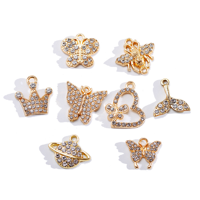 20 PCS/Package Alloy Rhinestones Heart Shape Crown Butterfly Pendant display picture 1