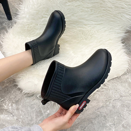Women's Korean Fashion Short Waterproof Ankle Boots, Mid-Calf Summer Kitchen Work Rubber Shoes, Spring and Autumn Matching Shoes, Rain Boots for Women, Trendy