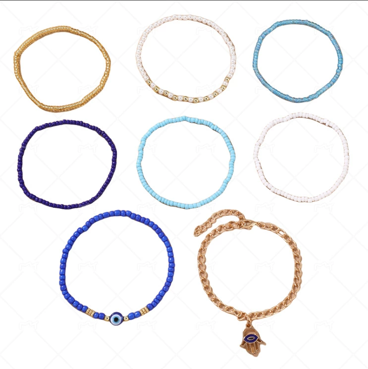 Комплект anklet (браслет на щиколотку) в пляжном бохо-европейском стиле, многоцветные бисерные цепи (разноцветные)