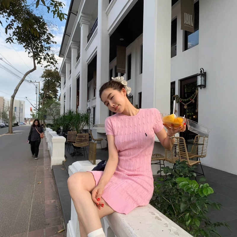 ALL IN Korean Style Pony Embroidered Knitted Dress dress 2025 Spring Crewneck Short Sleeve Slim Fit Midi Dress for Women ALL IN Korean Style Pony Embroidered Knitted Dress dress 2025 Spring Crewneck Short Sleeve Slim Fit Midi Dress for Women