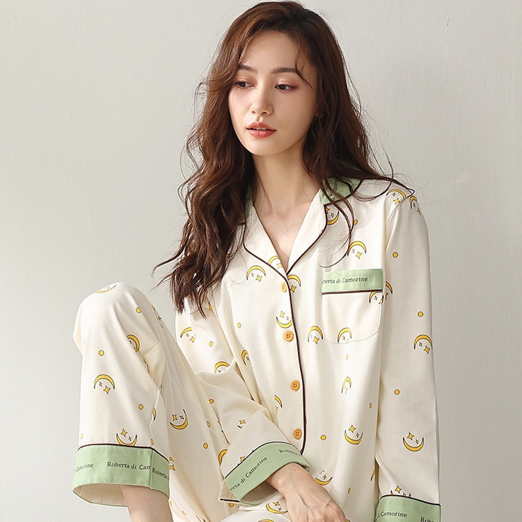 2023 nuevo 100% pijamas de algodón de manga larga de algodón de las mujeres de estilo coreano traje delgado de primavera y otoño ropa exterior