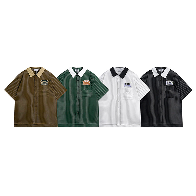 2024 summer new Rhude lapel short sleeve shirt letter embroidery row button striped short sleeve shirt for men and women 2024 summer new Rhude lapel short sleeve shirt letter embroidery row button striped short sleeve shirt for men and women