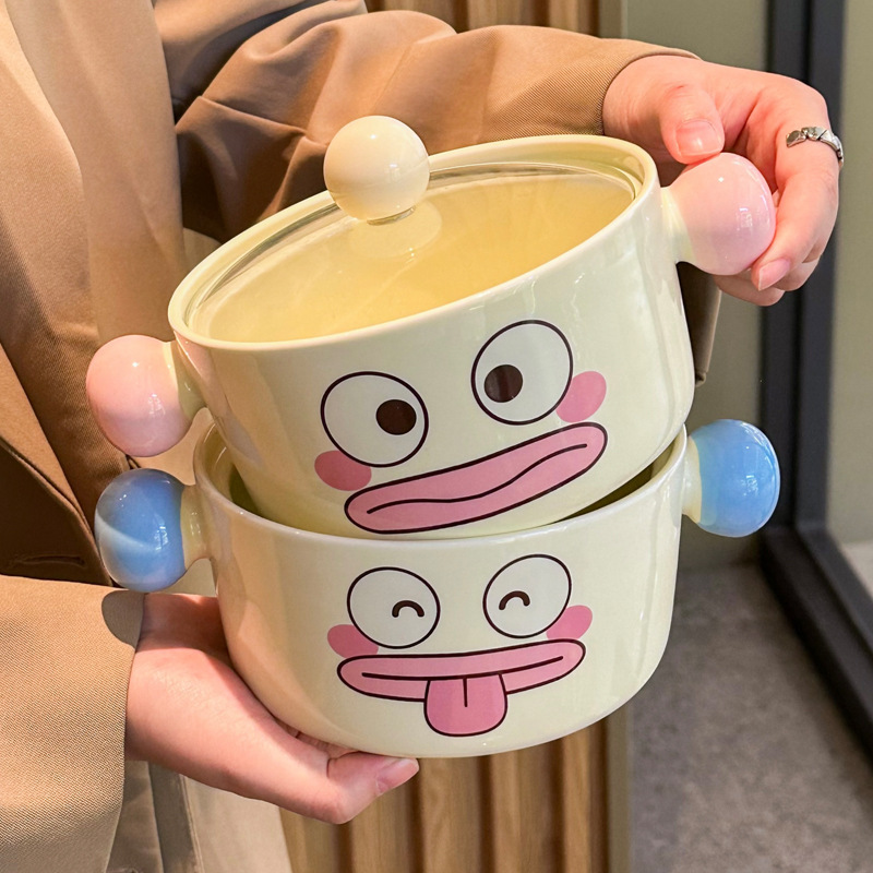 Milk fufu Cute Clown Ceramic Instant Noodle Bowl with Lid Student Dormitory Instant Noodle Bowl Personal Special Snail Powder Bowl