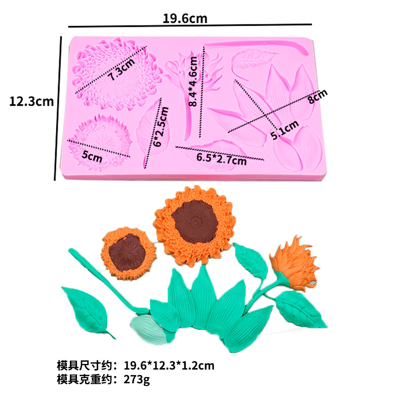 Nuevo girasol hoja molde de silicona molde de decoración de pastel de flip molde de goteo de goma molde de chocolate seco pace