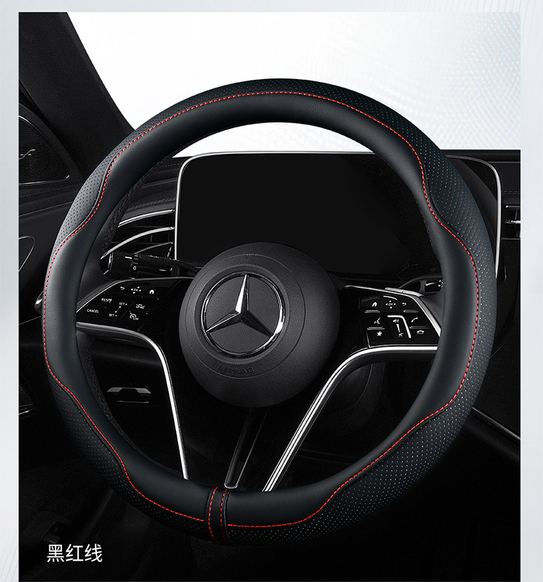 Napa Leather Car Steering Wheel Cover, Universal for All Seasons, Ultra-Thin Anti-Slip Handlebar Cover for Men and Women, Fully Perforated Breathable Protective Cover