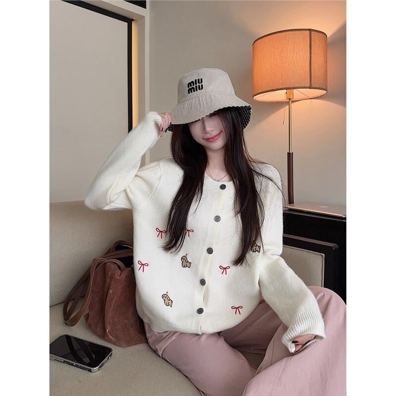 Real Shot Special Price Sheep Cashmere Knitwear Women's Autumn and Winter New Short Loose Cardigan Jacket Round Neck Warm Knitwear