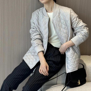 Autumn and Winter Women's Technology Fabric Quilted Diamond Plaid Zipper Jacket Lightweight Cotton-Padded Warm Jacket