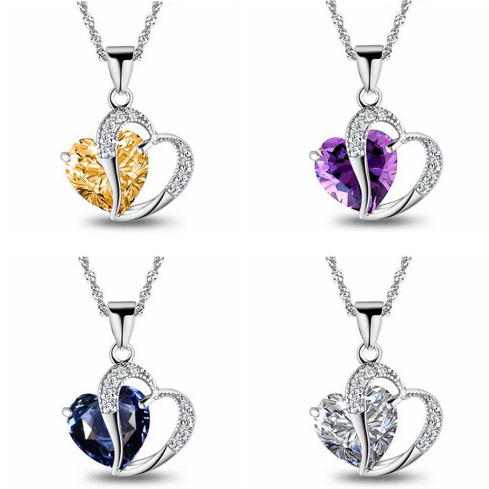 Амазонка в форме сердца хрустальный кулон романтический фиолетовый ожерелье