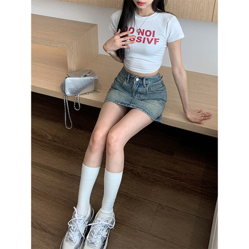 High-waisted denim skirt, denim bodycon skirt, half skirt, high-waisted summer, spicy girl, slimming A-line short skirt, trendy