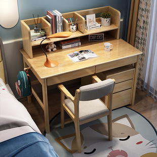 Solid Wood Desk Student Home Writing Desk Bookshelf Integrated with Bookcase Bedroom Writing Desk Simple Office Computer Desk