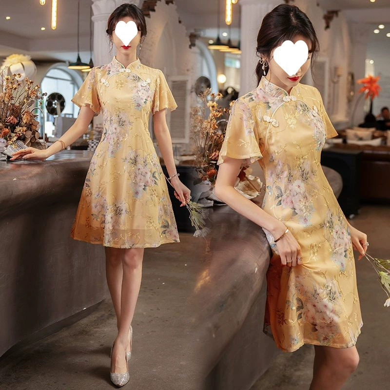 Q7N миниатюрный новый женский Cheongsam с вышивкой, летний короткий стиль, повседневная молодежная мода, улучшенная версия в китайском стиле.