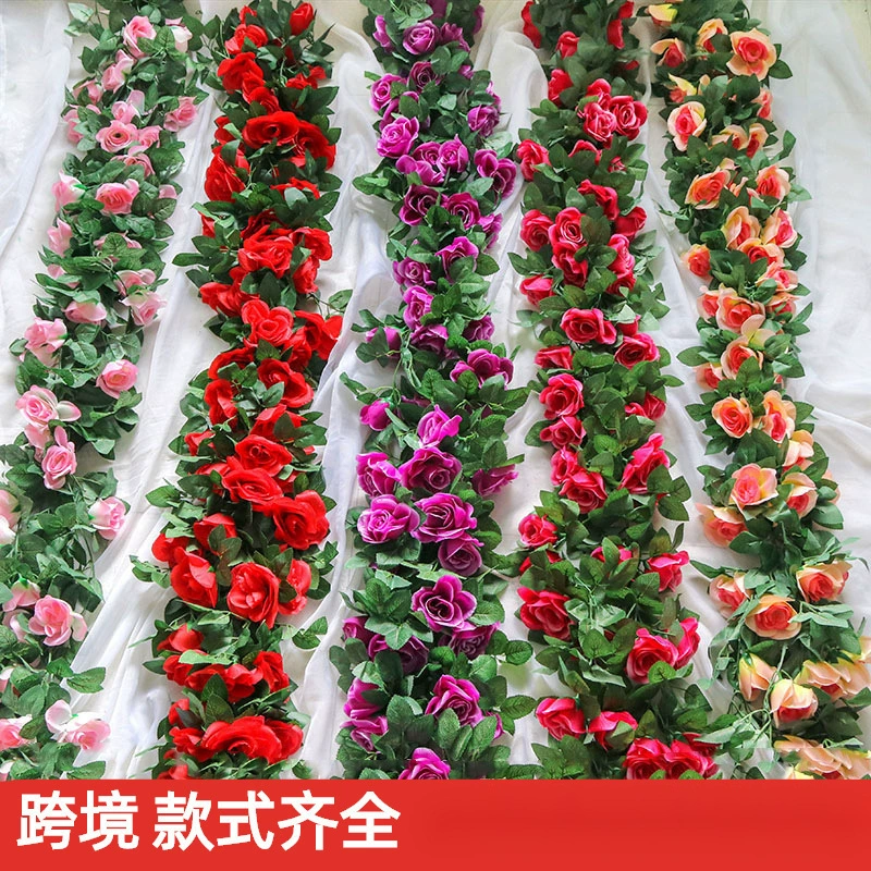 Моделирование розового виноградного лозы декоративные висячие цветы, обернутые поддельные лозы комнатные шелковые цветы, трубы кондиционирования воздуха, чтобы покрыть растения