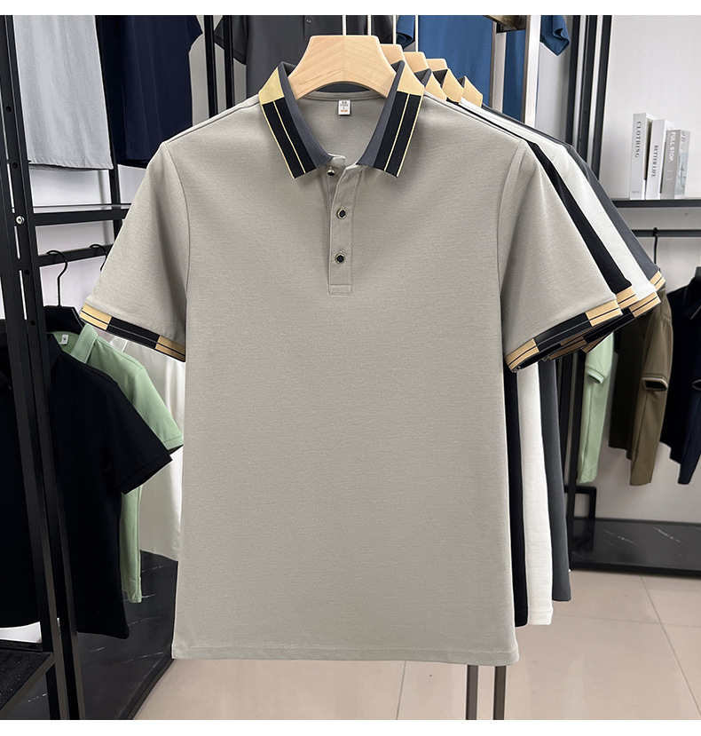 Men's Summer New Short-Sleeve Turn-Down Collar Youth Ice Silk High-End Fashionable Versatile T-Shirt_viptrois.com
