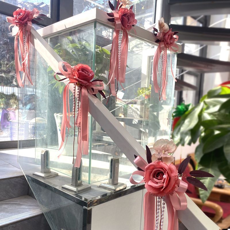 结婚楼梯装饰布置婚礼挂件栏杆扶手婚房婚庆用品护拉花仿真花大全|undefined