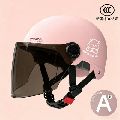 Helmet for Adults, Half Helmet — Motosiklet kaskı (dəbilqə) - pink-brown-long-mirror-silver-bear