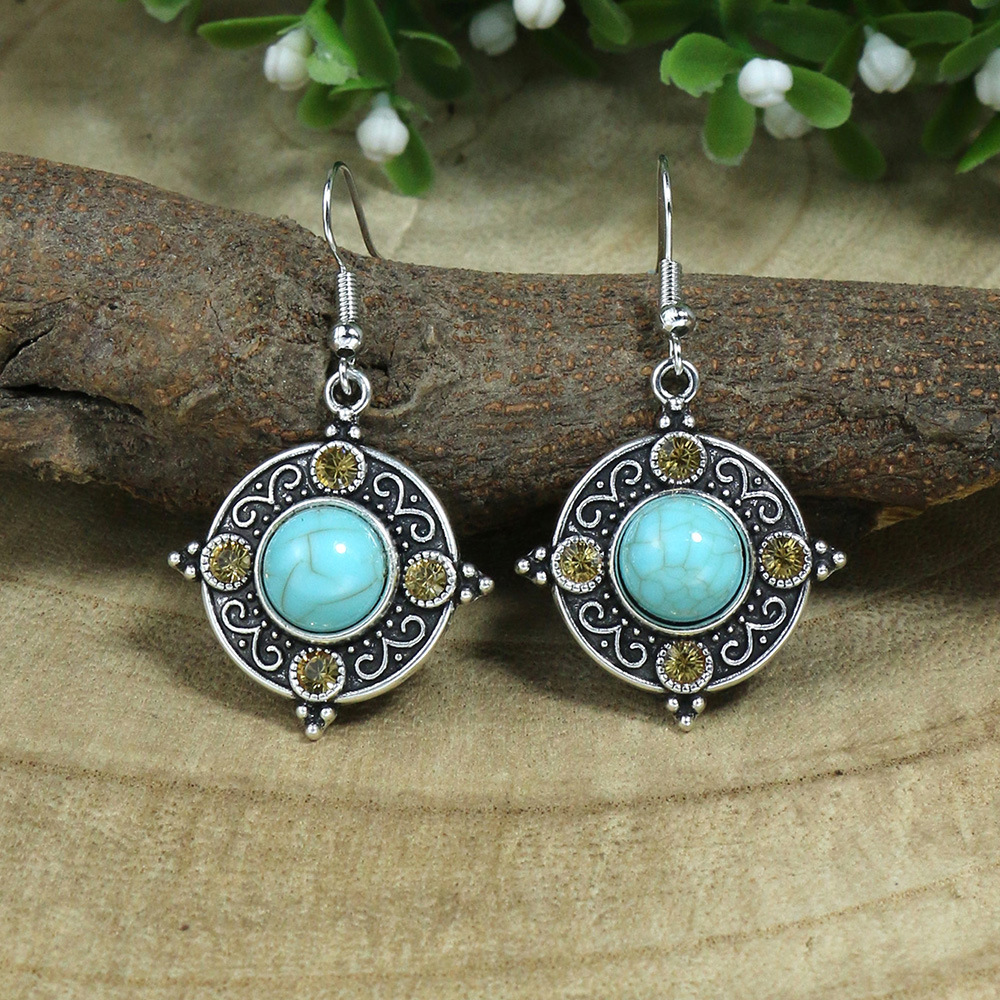 Inlay Design 1 Pair Ethnic Style Color Block Inlay Alloy Turquoise Drop Earrings
