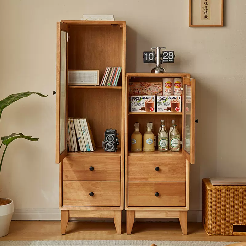 北欧餐边柜现代简约全实木高低柜客厅靠墙酒柜储物立柜组合樱桃色