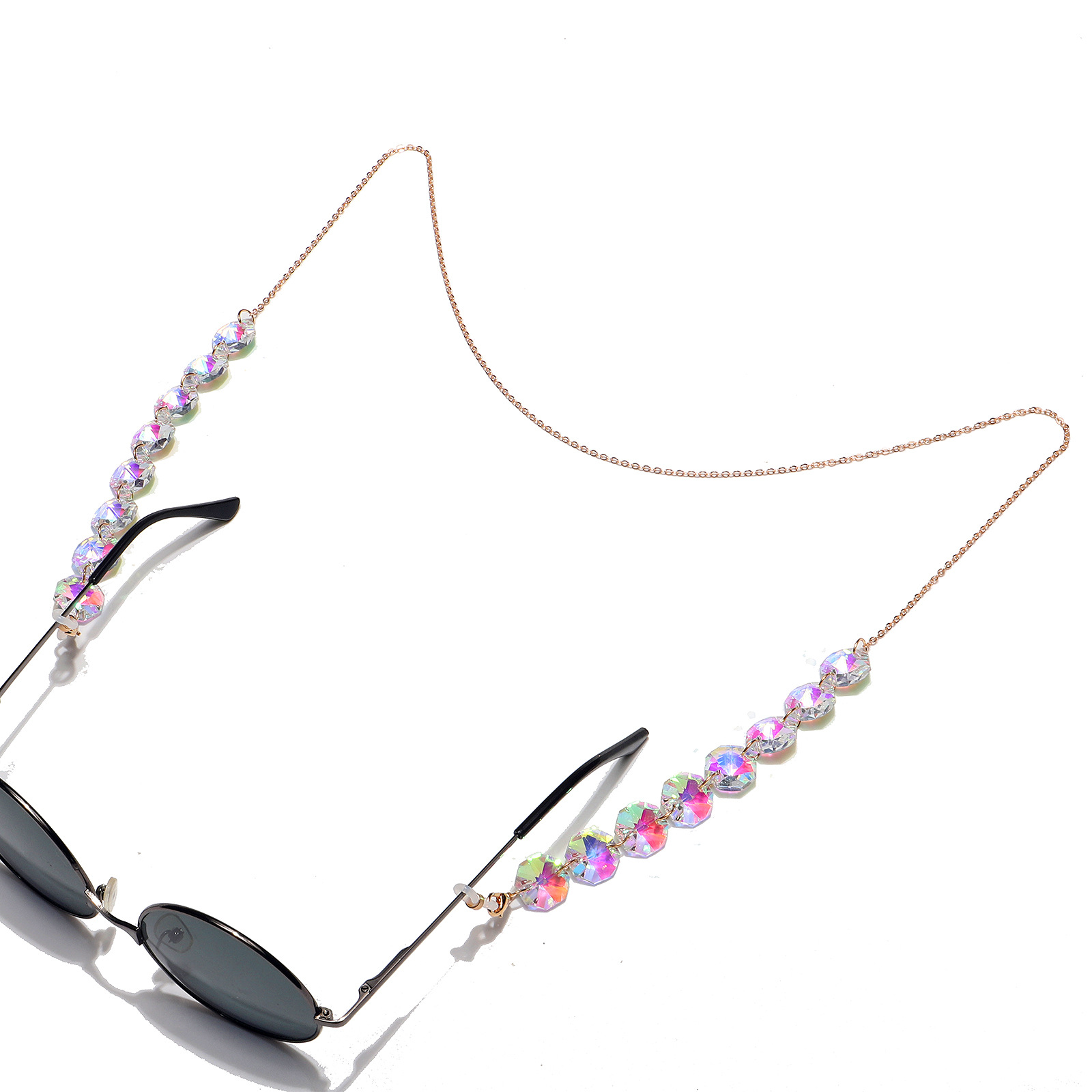 25g Weight Metal Material Transparent, Black Color Fashion Octagonal Crystal Multicolor Glasses Chain 9