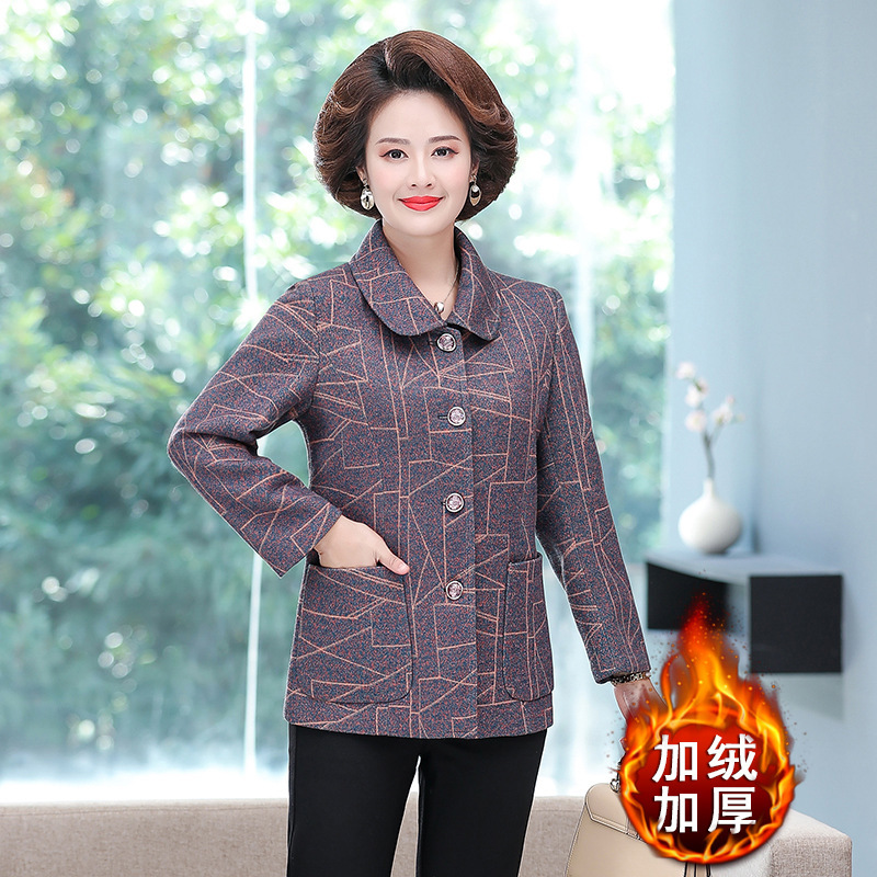 妈妈春秋装外套加绒加厚中老年女冬上衣中年女士夹克宽松洋气奶奶|undefined