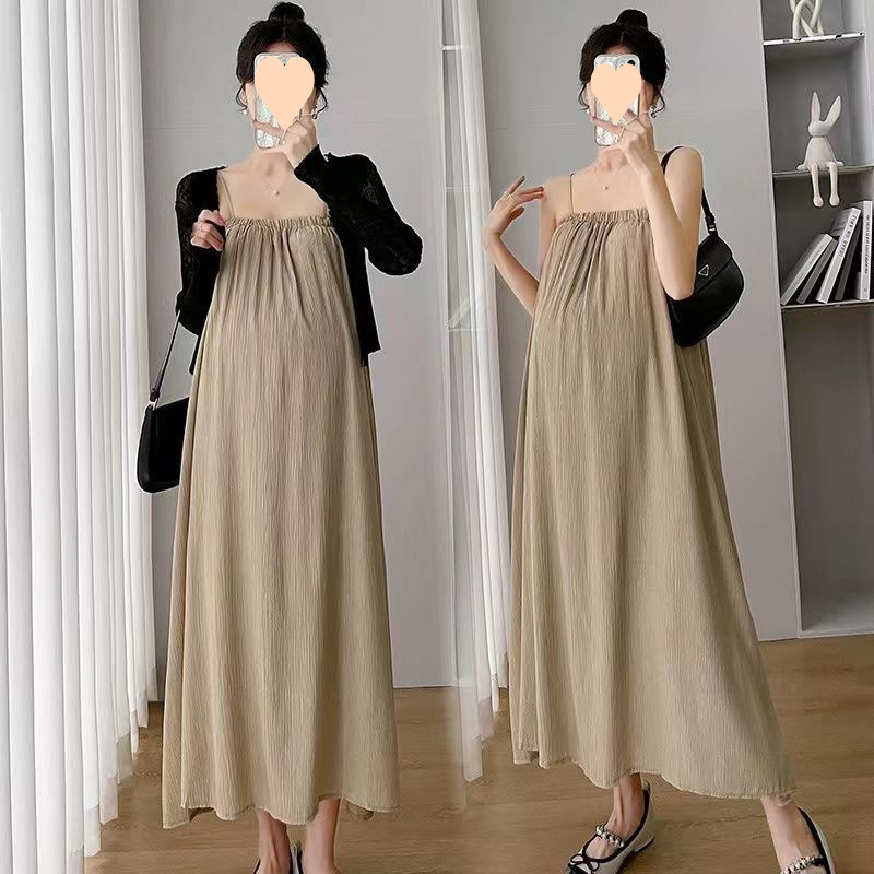 Maternity Summer Suit Fashionable French Trendy Mom Top Spring and Summer High-End Maternity Suspender Dress Two-Piece Set