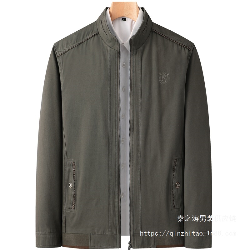 Dad's Stand-Up Collar Cotton Jacket, Spring and Autum Clothing, Middle-Aged Men's Business Casual Jacket, Middle-Aged and Elderly Autum Clothing