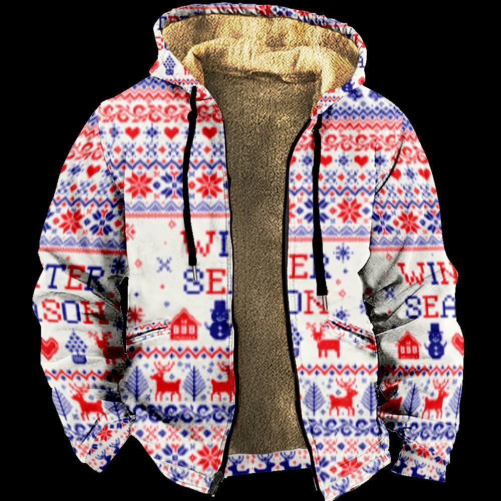 Ropa de invierno engrosada con forro polar transfronterizo Forro de doble capa de Santa Claus Chaqueta acolchada de algodón de terciopelo grueso Cremallera Bolsa de excavación Chaqueta acolchada de algodón cálido