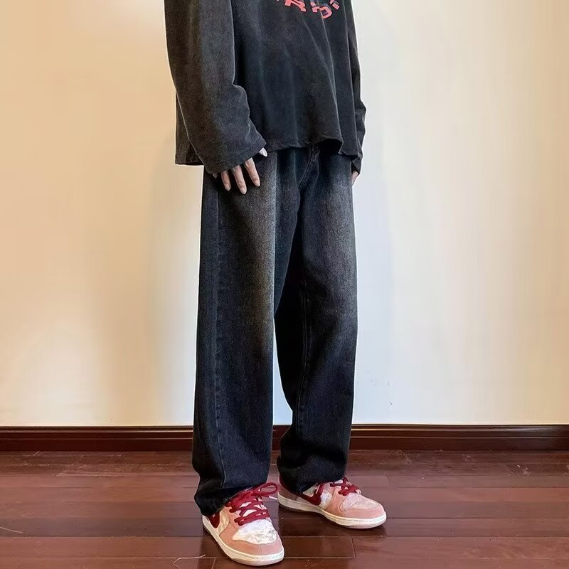 Vaqueros guapos de todo fósforo de la calle americana pantalones holgados de hollín casuales rectos para hombres