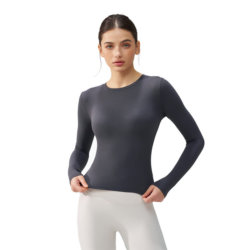 Otoño y invierno cuello redondo abrigo de la camisa de yoga de entrenamiento elástico apretado transpirable yoga fitness manga larga