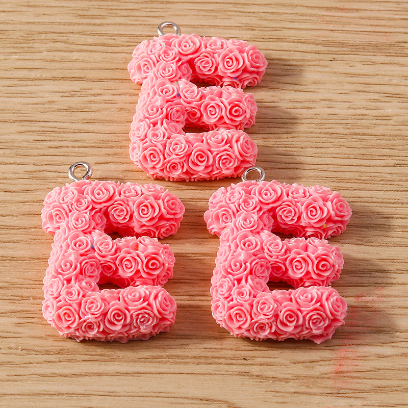30g Weight DIY Jewelry Accessories Classification 10 Pieces Quantity Plastic Material Letter, Rose Pattern Stoving Varnish Design Cartoon Style, Romantic Style 10 Pieces Plastic Letter Rose 7