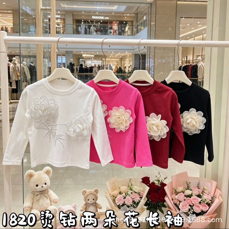 Футболка для девочек 100–140, детская одежда Huzhou Zhili, осенняя рубашка с цветочным принтом для девочек, золото 1820 г.
