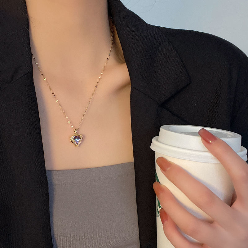 Fashion Heart Shape Copper Inlay Zircon Pendant Necklace 1 Piece