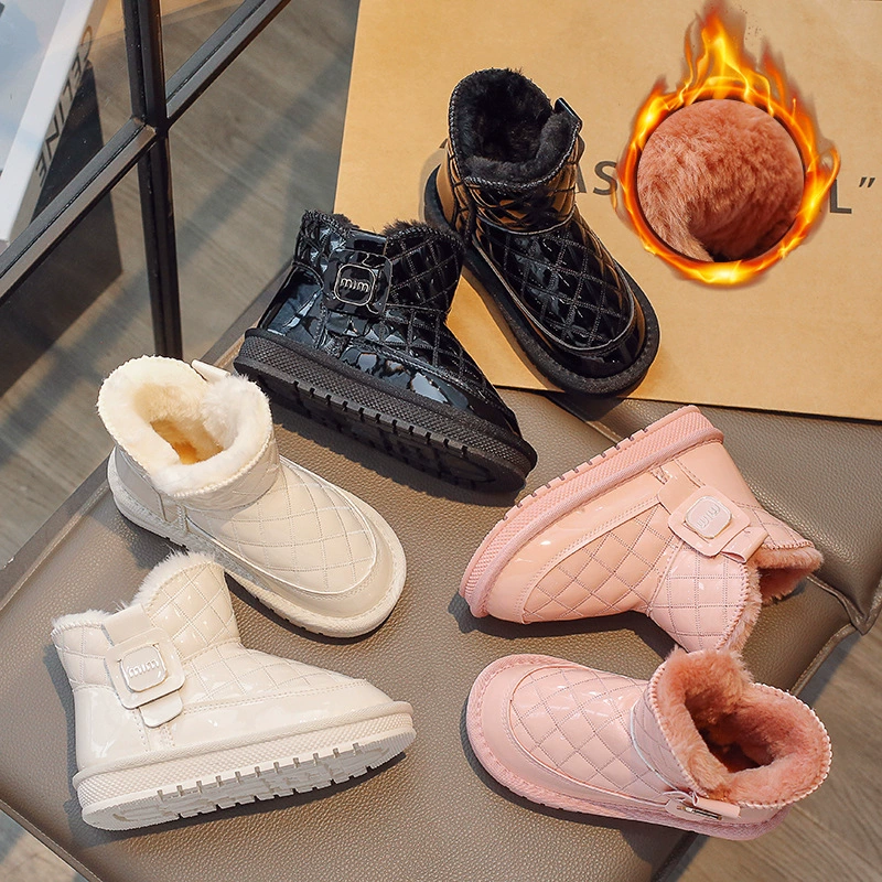 Детские зимние сапоги, зимняя хлопковая обувь для мальчиков и девочек на флисовой подкладке, непромокаемые хлопковые сапоги для больших детей, детские Нескользящие утолщенные теплые сапоги