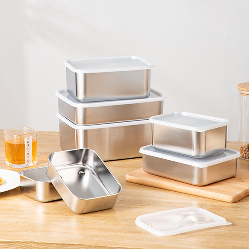 Caja de preservación de acero inoxidable con cubierta caja de sellado caja de almuerzo cuadrada caja de almacenamiento refrigerador caja de almuerzo al aire libre caja de almuerzo