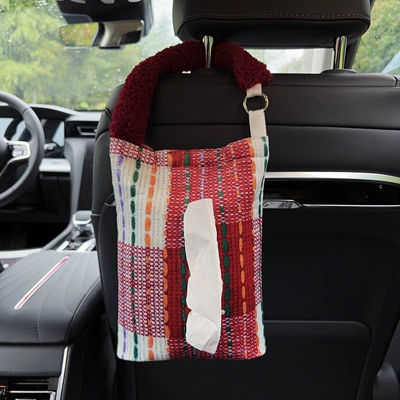 Car tissue box/set, 2-in-1, West Highland style, trendy car - red-fabric-hanging-tissue-bag