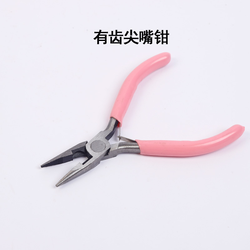 Juego de herramientas artesanales DIY, alicates de punta fina de 5 pulgadas con mango rosa, alicates para joyería sin dientes, alicates pequeños para joyería