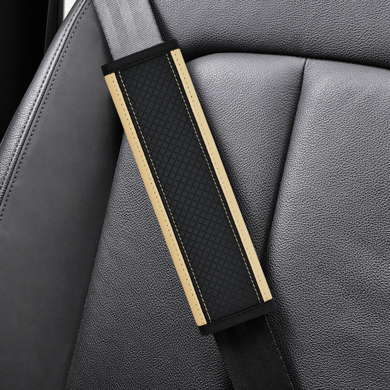 Seat belt shoulder pad | Qìchē Cover - ddjy-rhombus-shoulder-pad-single-black-beige-color-24cm